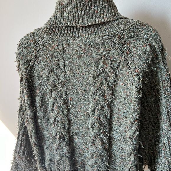 Cropped Turtleneck Sweater Green Size XS Marled Knit Chenille Chunky Cable Knit - Picture 4 of 7